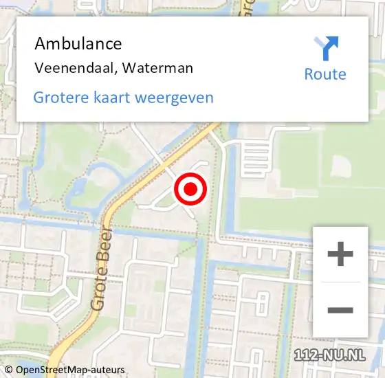 Locatie op kaart van de 112 melding: Ambulance Veenendaal, Waterman op 8 maart 2016 10:15