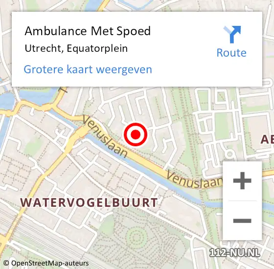 Locatie op kaart van de 112 melding: Ambulance Met Spoed Naar Utrecht, Equatorplein op 8 maart 2016 12:30