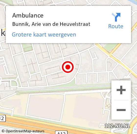 Locatie op kaart van de 112 melding: Ambulance Bunnik, Arie van de Heuvelstraat op 8 maart 2016 13:43