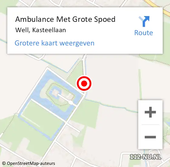 Locatie op kaart van de 112 melding: Ambulance Met Grote Spoed Naar Well, Kasteellaan op 8 maart 2016 15:57