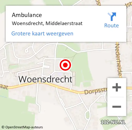 Locatie op kaart van de 112 melding: Ambulance Woensdrecht, Middelaerstraat op 8 maart 2016 16:13