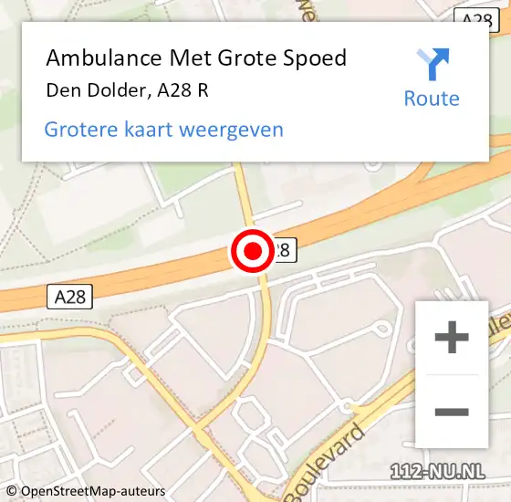 Locatie op kaart van de 112 melding: Ambulance Met Grote Spoed Naar Den Dolder, A28 L op 8 maart 2016 17:18