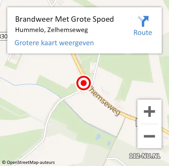 Locatie op kaart van de 112 melding: Brandweer Met Grote Spoed Naar Hummelo, Zelhemseweg op 8 maart 2016 18:13