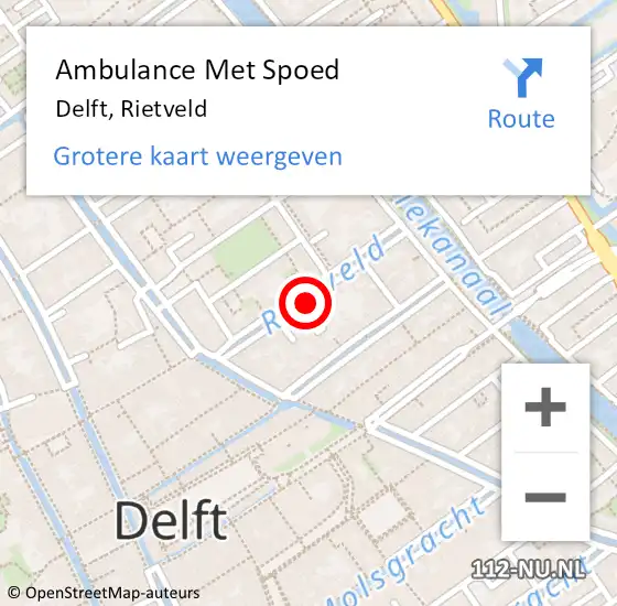 Locatie op kaart van de 112 melding: Ambulance Met Spoed Naar Delft, Rietveld op 8 maart 2016 19:23