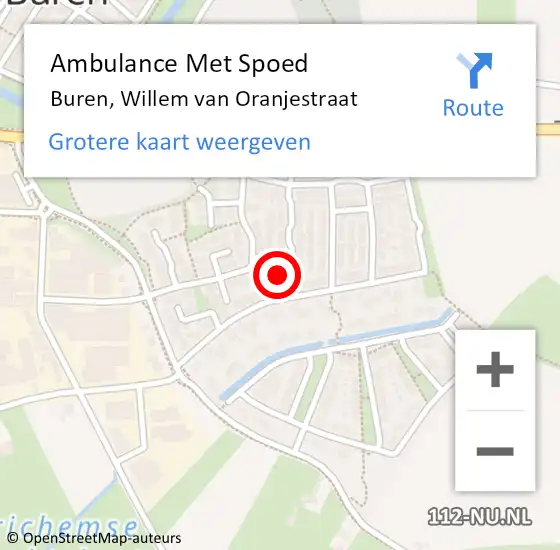 Locatie op kaart van de 112 melding: Ambulance Met Spoed Naar Buren, Willem van Oranjestraat op 8 maart 2016 19:26