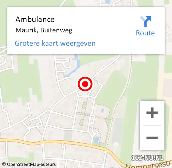 Locatie op kaart van de 112 melding: Ambulance Maurik, Buitenweg op 8 maart 2016 19:30