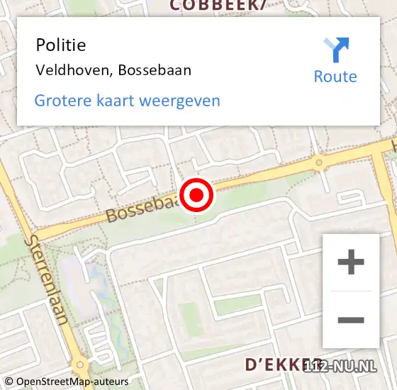 Locatie op kaart van de 112 melding: Politie Veldhoven, Bossebaan op 8 maart 2016 19:51