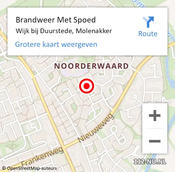 Locatie op kaart van de 112 melding: Brandweer Met Spoed Naar Wijk bij Duurstede, Molenakker op 8 maart 2016 20:37