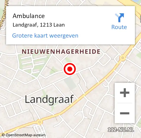 Locatie op kaart van de 112 melding: Ambulance Landgraaf, 1213 Laan op 8 december 2013 09:49