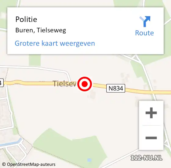 Locatie op kaart van de 112 melding: Politie Buren, Tielseweg op 8 maart 2016 21:32