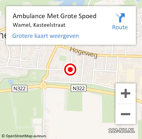 Locatie op kaart van de 112 melding: Ambulance Met Grote Spoed Naar Wamel, Kasteelstraat op 8 maart 2016 22:32