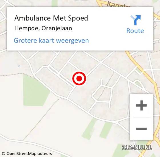 Locatie op kaart van de 112 melding: Ambulance Met Spoed Naar Liempde, Oranjelaan op 8 maart 2016 23:57