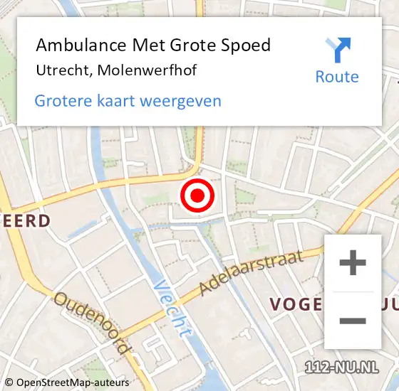 Locatie op kaart van de 112 melding: Ambulance Met Grote Spoed Naar Utrecht, Molenwerfhof op 9 maart 2016 01:02