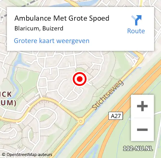 Locatie op kaart van de 112 melding: Ambulance Met Grote Spoed Naar Blaricum, Buizerd op 9 maart 2016 01:33