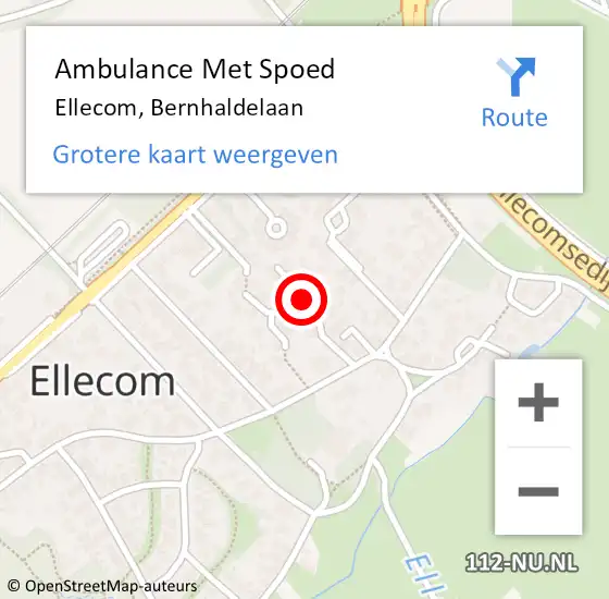 Locatie op kaart van de 112 melding: Ambulance Met Spoed Naar Ellecom, Bernhaldelaan op 9 maart 2016 07:13
