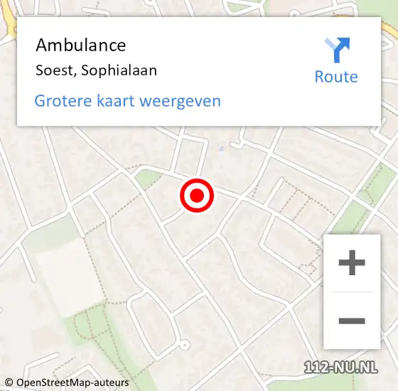 Locatie op kaart van de 112 melding: Ambulance Soest, Sophialaan op 9 maart 2016 08:18