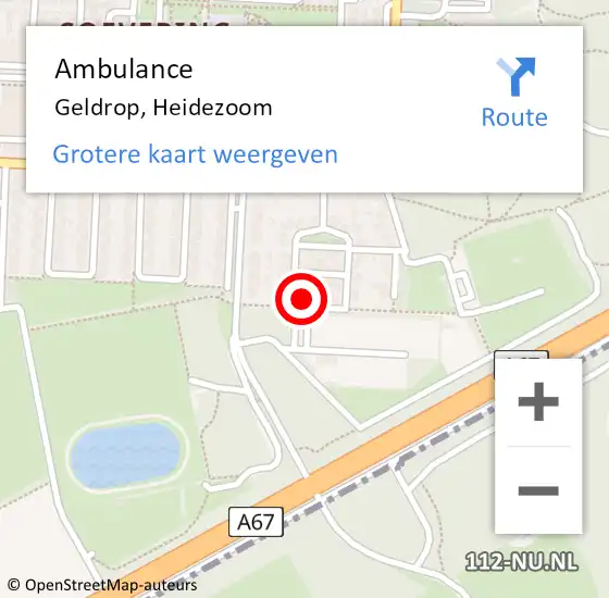 Locatie op kaart van de 112 melding: Ambulance Geldrop, Heidezoom op 9 maart 2016 09:49