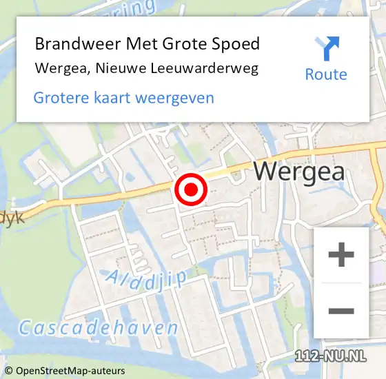 Locatie op kaart van de 112 melding: Brandweer Met Grote Spoed Naar Wergea, Nieuwe Leeuwarderweg op 9 maart 2016 10:32