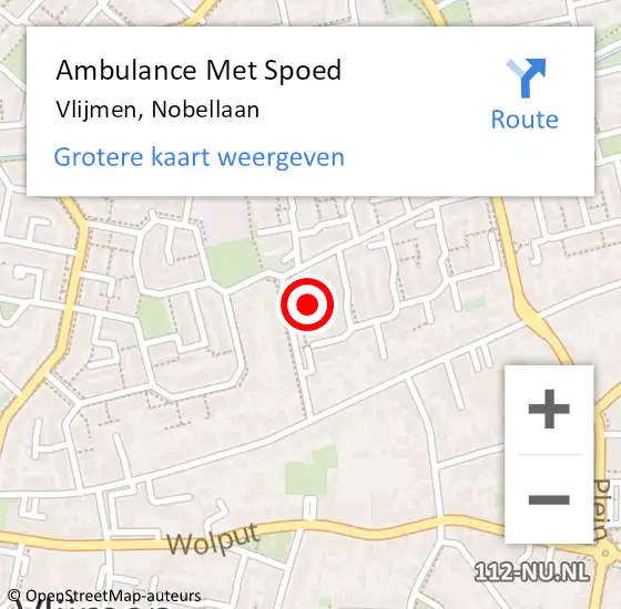 Locatie op kaart van de 112 melding: Ambulance Met Spoed Naar Vlijmen, Nobellaan op 9 maart 2016 13:43