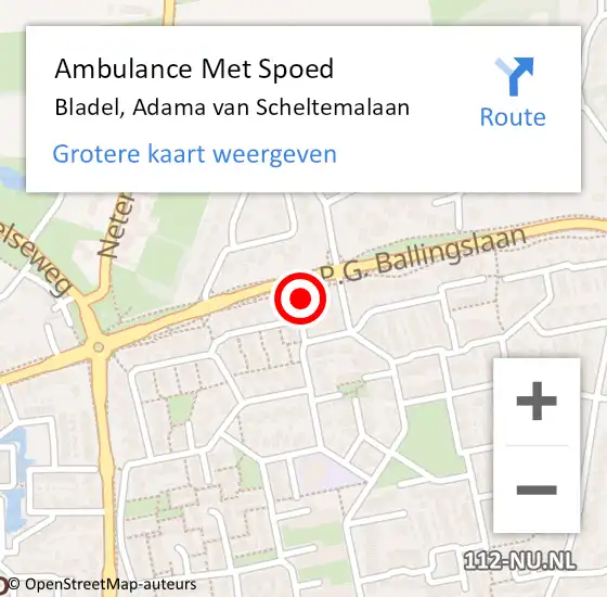 Locatie op kaart van de 112 melding: Ambulance Met Spoed Naar Bladel, Adama van Scheltemalaan op 9 maart 2016 14:39