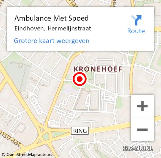 Locatie op kaart van de 112 melding: Ambulance Met Spoed Naar Eindhoven, Hermelijnstraat op 9 maart 2016 14:58