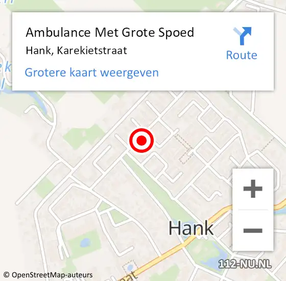 Locatie op kaart van de 112 melding: Ambulance Met Grote Spoed Naar Hank, Karekietstraat op 9 maart 2016 14:59