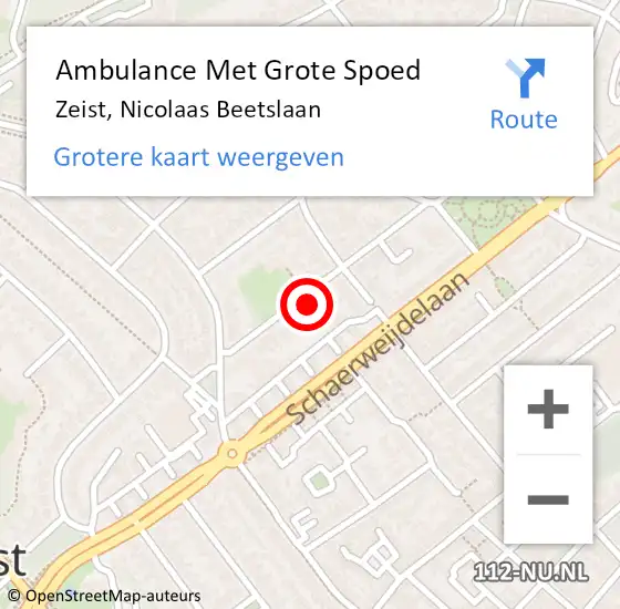 Locatie op kaart van de 112 melding: Ambulance Met Grote Spoed Naar Zeist, Nicolaas Beetslaan op 9 maart 2016 16:01