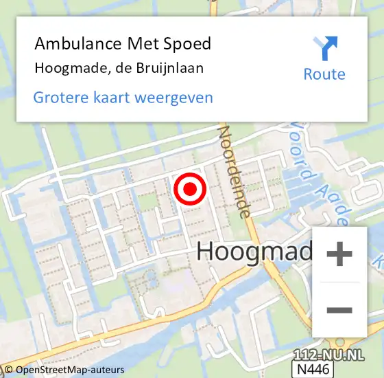 Locatie op kaart van de 112 melding: Ambulance Met Spoed Naar Hoogmade, de Bruijnlaan op 9 maart 2016 16:51