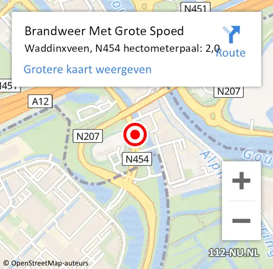 Locatie op kaart van de 112 melding: Brandweer Met Grote Spoed Naar Waddinxveen, N454 hectometerpaal: 2,0 op 9 maart 2016 17:09