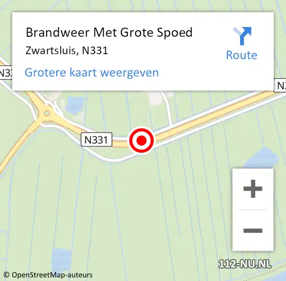 Locatie op kaart van de 112 melding: Brandweer Met Grote Spoed Naar Zwartsluis, N331 op 9 maart 2016 17:48