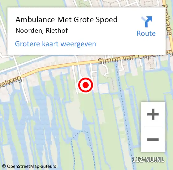 Locatie op kaart van de 112 melding: Ambulance Met Grote Spoed Naar Noorden, Riethof op 9 maart 2016 17:51