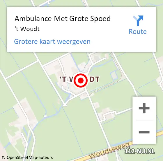 Locatie op kaart van de 112 melding: Ambulance Met Grote Spoed Naar 't Woudt op 9 maart 2016 19:52