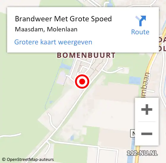 Locatie op kaart van de 112 melding: Brandweer Met Grote Spoed Naar Maasdam, Molenlaan op 10 maart 2016 03:01