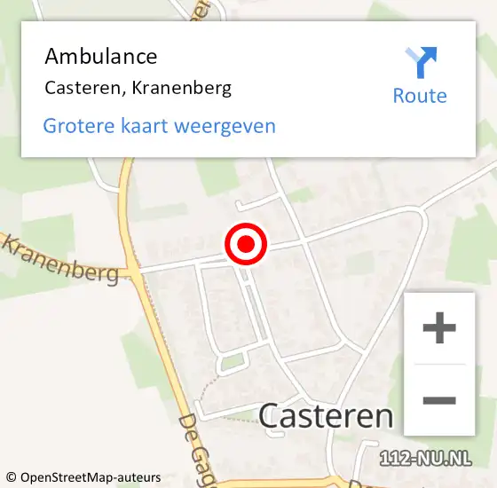 Locatie op kaart van de 112 melding: Ambulance Casteren, Kranenberg op 10 maart 2016 03:38