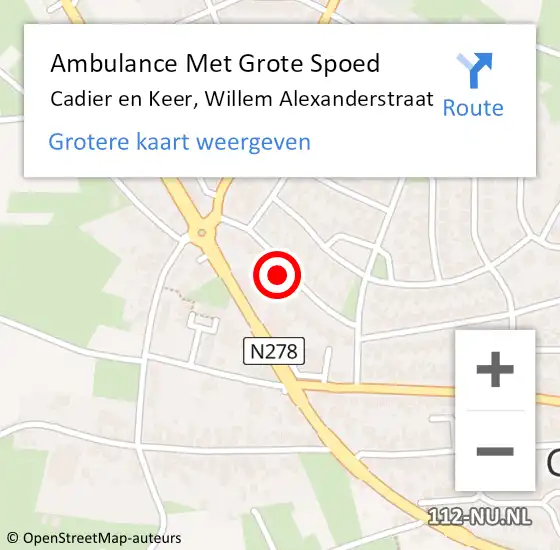 Locatie op kaart van de 112 melding: Ambulance Met Grote Spoed Naar Cadier en Keer, Willem Alexanderstraat op 8 december 2013 12:27