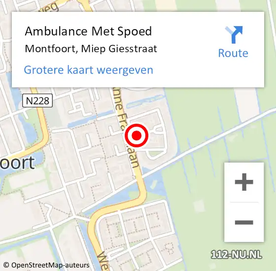 Locatie op kaart van de 112 melding: Ambulance Met Spoed Naar Montfoort, Miep Giesstraat op 10 maart 2016 07:50