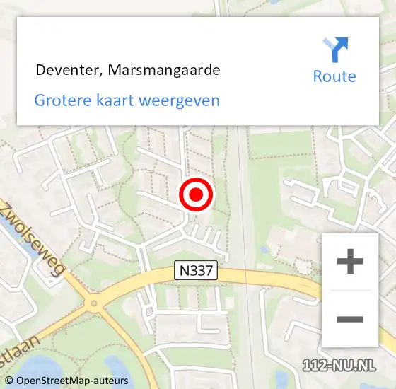 Locatie op kaart van de 112 melding:  Deventer, Marsmangaarde op 10 maart 2016 09:33