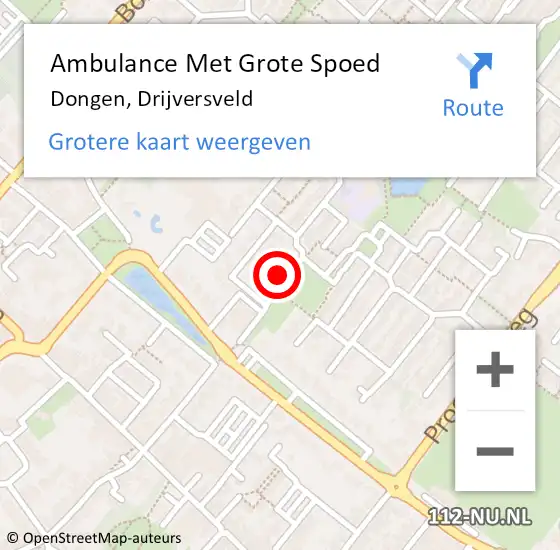 Locatie op kaart van de 112 melding: Ambulance Met Grote Spoed Naar Dongen, Drijversveld op 8 december 2013 12:45