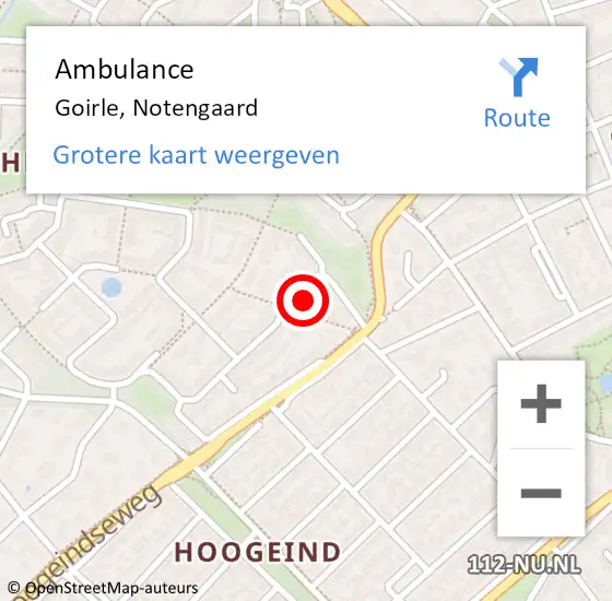 Locatie op kaart van de 112 melding: Ambulance Goirle, Notengaard op 10 maart 2016 10:08