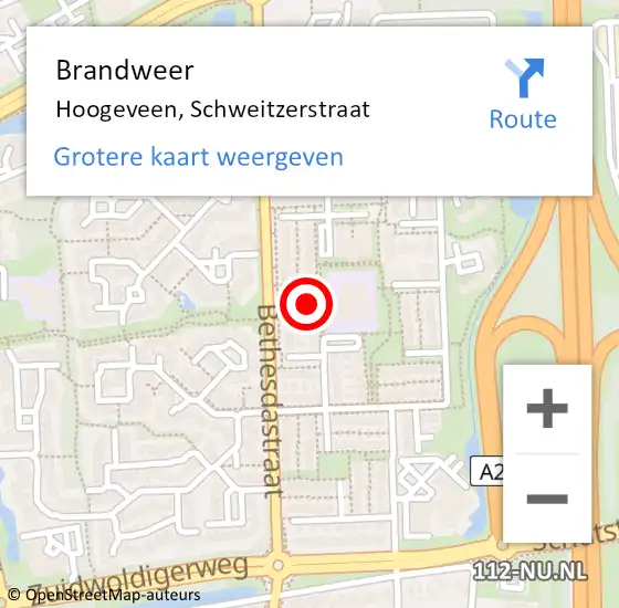 Locatie op kaart van de 112 melding: Brandweer Hoogeveen, Schweitzerstraat op 10 maart 2016 10:32