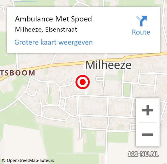 Locatie op kaart van de 112 melding: Ambulance Met Spoed Naar Milheeze, Elsenstraat op 10 maart 2016 11:19