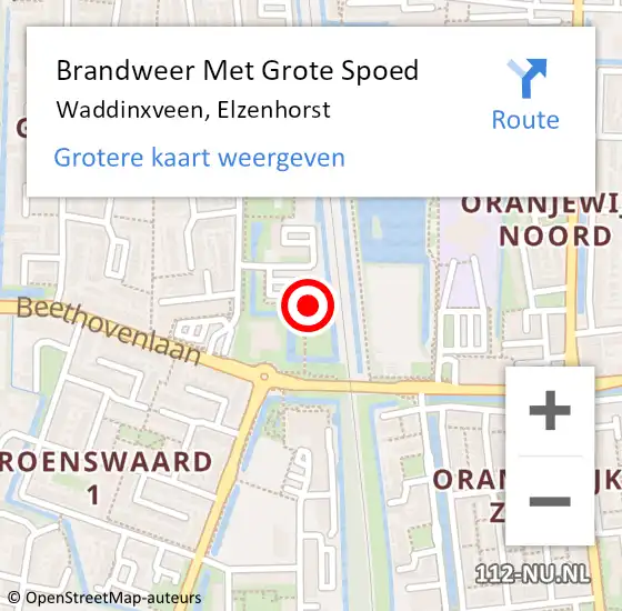 Locatie op kaart van de 112 melding: Brandweer Met Grote Spoed Naar Waddinxveen, Elzenhorst op 10 maart 2016 11:22