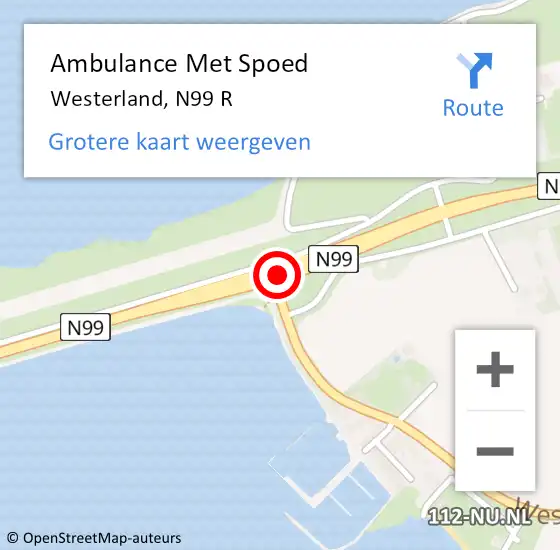 Locatie op kaart van de 112 melding: Ambulance Met Spoed Naar Westerland, N99 R op 10 maart 2016 11:40