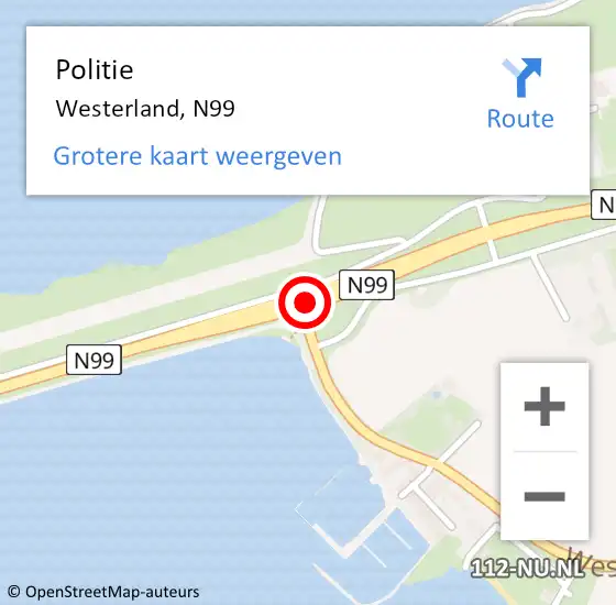 Locatie op kaart van de 112 melding: Politie Westerland, N99 R op 10 maart 2016 11:54