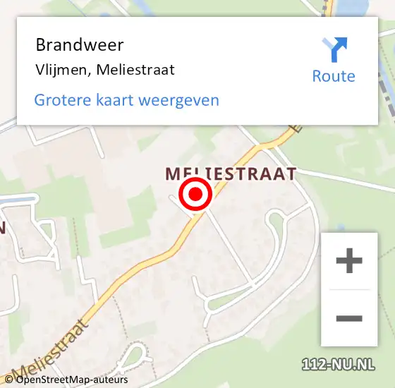 Locatie op kaart van de 112 melding: Brandweer Vlijmen, Meliestraat op 10 maart 2016 12:28