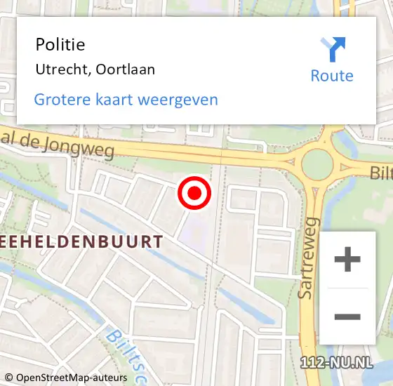 Locatie op kaart van de 112 melding: Politie Utrecht, Oortlaan op 10 maart 2016 13:25