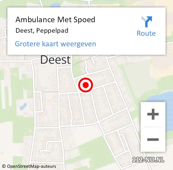 Locatie op kaart van de 112 melding: Ambulance Met Spoed Naar Deest, Peppelpad op 10 maart 2016 16:24