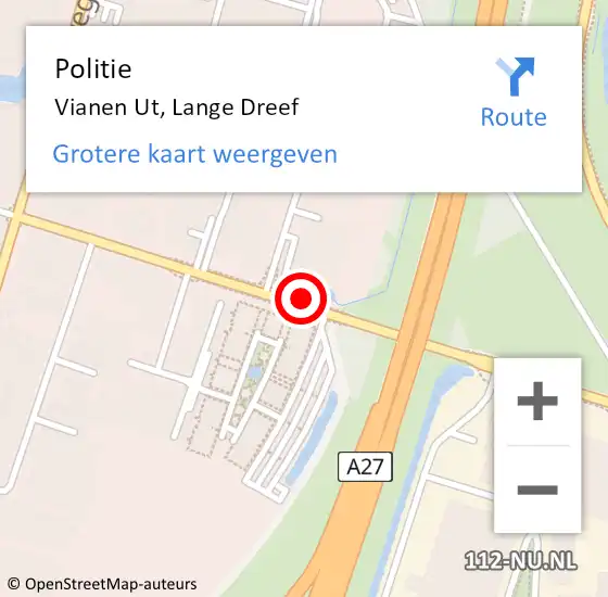 Locatie op kaart van de 112 melding: Politie Vianen Ut, Lange Dreef op 10 maart 2016 16:45