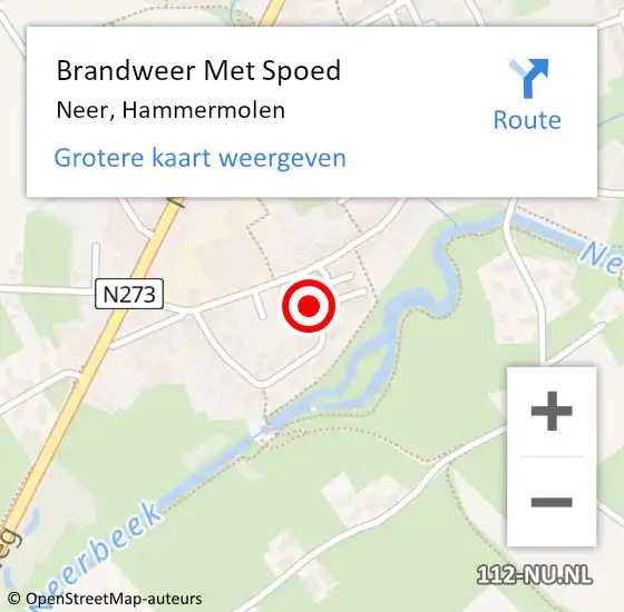 Locatie op kaart van de 112 melding: Brandweer Met Spoed Naar Neer, Hammermolen op 10 maart 2016 18:14