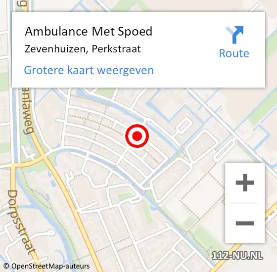 Locatie op kaart van de 112 melding: Ambulance Met Spoed Naar Zevenhuizen, Perkstraat op 10 maart 2016 19:22